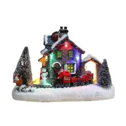 Christmas Village Houses Santa Claus Snowman Train Snow Scene Led Light Up Christmas Decor Resin