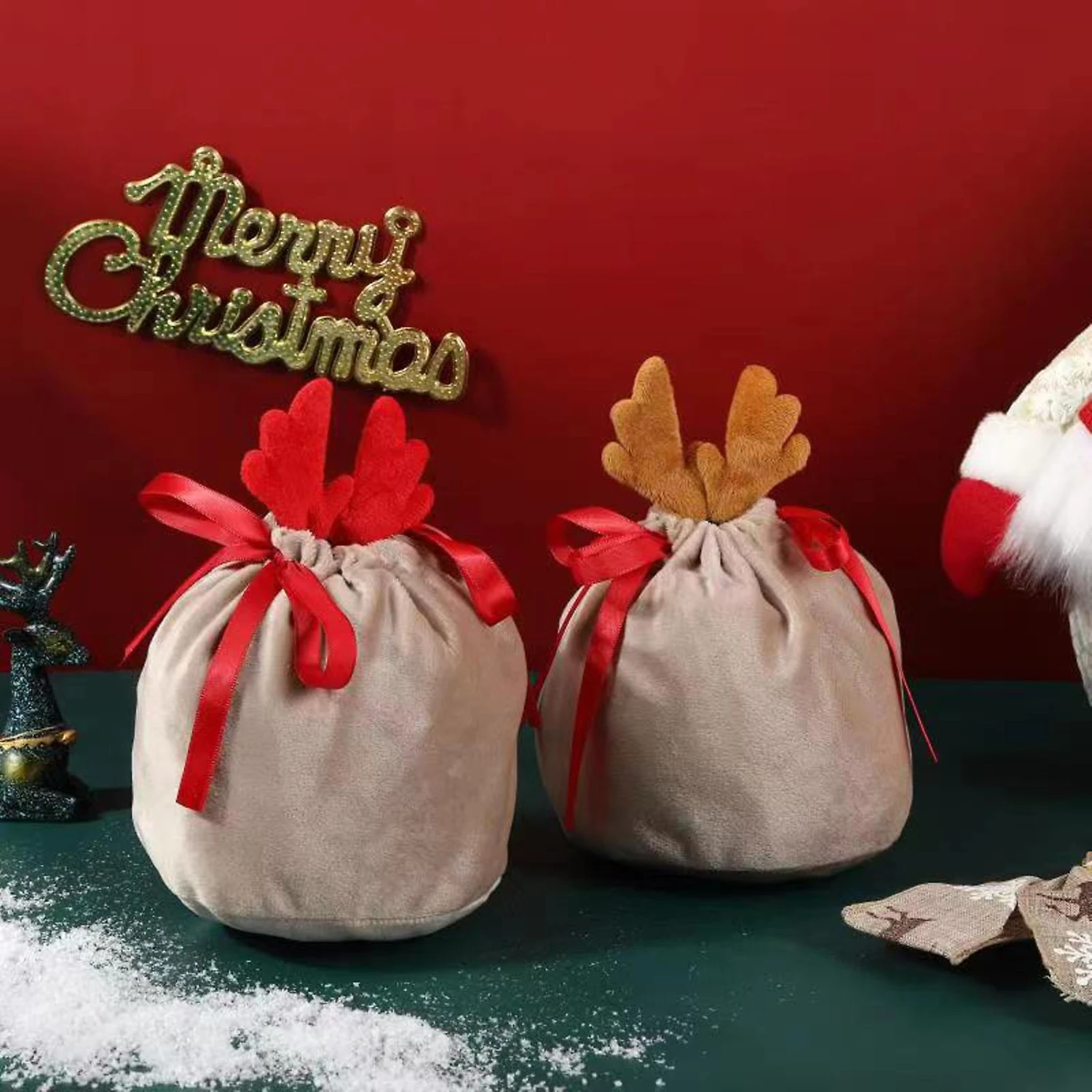5pcs Antler Bag Christmas Candy Bags Drawstring Bags Gift Packing Bag Pouches 2 5pcs Antler Bag Christmas Candy Bags Drawstring Bags Gift Packing Bag Pouches - Billede 2