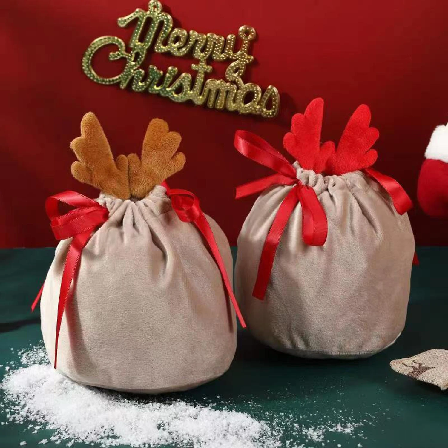 5pcs Antler Bag Christmas Candy Bags Drawstring Bags Gift Packing Bag Pouches 5 5pcs Antler Bag Christmas Candy Bags Drawstring Bags Gift Packing Bag Pouches - Billede 5