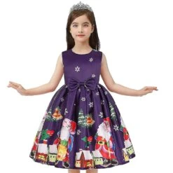 Christmas Kids Girls Sleeveless Santa ClausMidi Dress Bow-knot Printed Party Dresses 9-10 Years Sapphire -Schmidt Butik 568554529 max