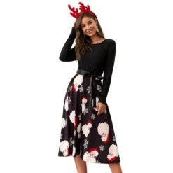 Women Christmas Long Sleeve Print Elegant Vintage Knee-length Party Dress Robe Autumn Winter Casual Dress -Schmidt Butik 568858488 max
