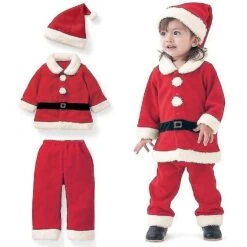 Baby Boys Girls Christmas Clothes Outfits Velvet Long Sleeve Outwear Jacket + Santa Long Pants + Hat