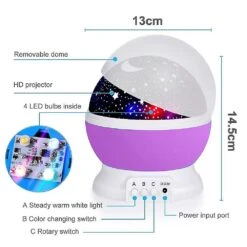 Gifts Rotating Nights Lights Lamp For Age 3-12 Boys Bedroom Christmas Decor Purple