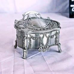 Vintage Metal Alloy Box Ring Trinket Case Jewellery Organiser Storage Boxes Christmas Birthday Gift(1pcs, Silver) @bugu