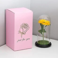 Artificial Sunflower Eternal Flowers In Dome Ornament With Lights Home Decor Beauty And The Beast For Christmas Valentines Gift