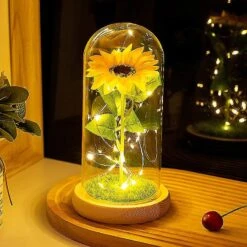 Artificial Sunflower Eternal Flowers In Dome Ornament With Lights Home Decor Beauty And The Beast For Christmas Valentines Gift -Schmidt Butik 649783687 max