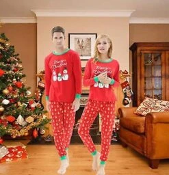 Family Matching Christmas Pajamas For Adult Snowman Sleepwear Cotton PJs Men Women Pants Set -1