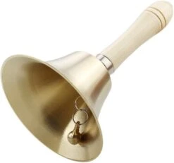 Extra Loud Solid Brass Handbell With Wooden Handle - Multi-Use For School, Church, Hotel, Christmas And Wedding Service (8cm)