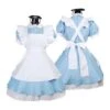 Women's Ladies Blue Alice In Wonderland Costume Halloween Christmas Cosplay Costume Maid Dress Fairytale Dress Up With Black Bow Knot Headwear Set 2XL