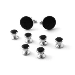 8 Pcs Cufflinks For Men, Black Round Cufflinks Tuxedo Studs Set For Christmas Wedding Business Festival Birthday Gift