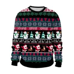 Christmas 3D Print Sweatshirt Loose Round Neck Long Sleeve Shirt For Women Men 2XL Round Neck 10