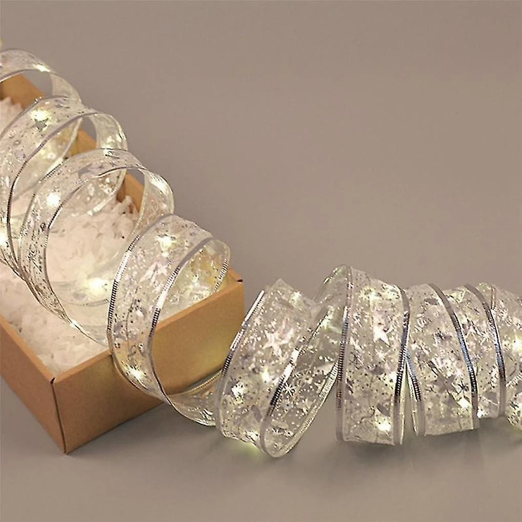 Christmas Tree Ribbon String Lights Battery Powered,gold 33 Ft 100 Led ,for Party Xmas Tree Holiday 4 Christmas Tree Ribbon String Lights Battery Powered,gold 33 Ft 100 Led ,for Party Xmas Tree Holiday - Billede 4